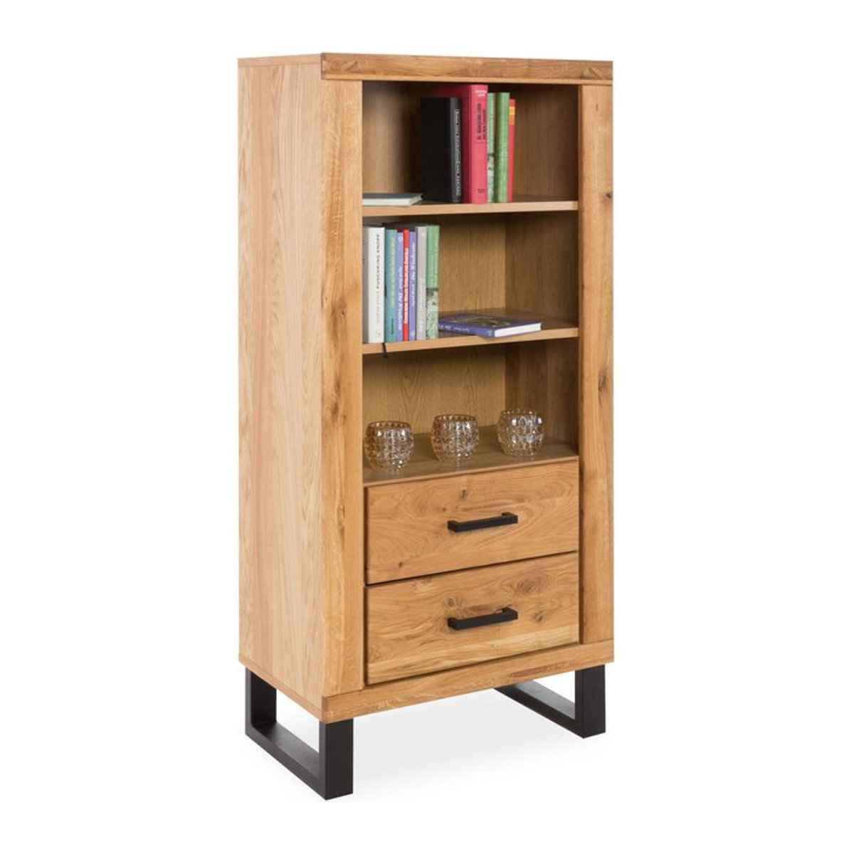 Bücherregal Ewen im Industrial Design aus Eiche Natur und Metall, Schwarz, H x B x T: 140 x 66 x 40 cm - Bild 1