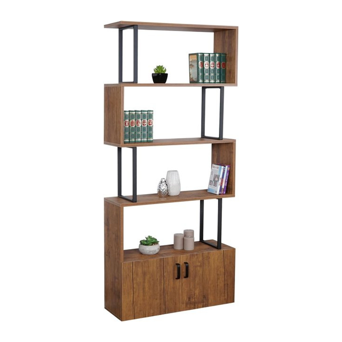 Bücherregal MCW-A27 als Standregal und Raumteiler mit Staufach und Tür in Wildeiche-Optik, Farbe: Braun, B/H: 80 x 183 cm - Bild 1