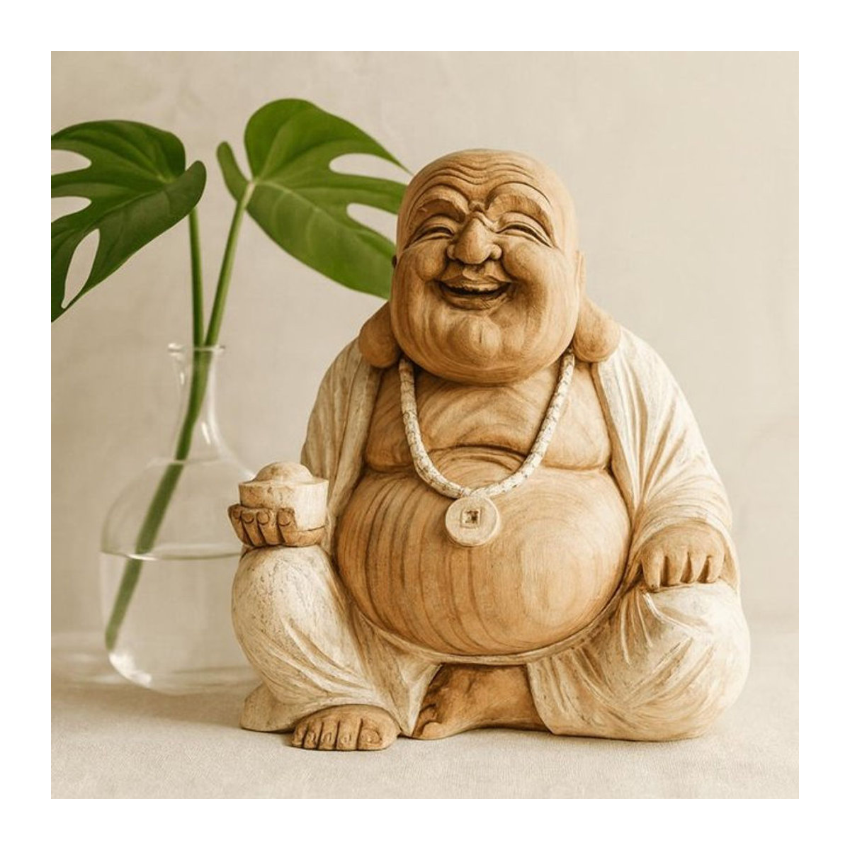 Buddha-Statue SHAMTAM aus Suar-Holz in Weiß und Braun, Höhe: 40 cm - Bild 1