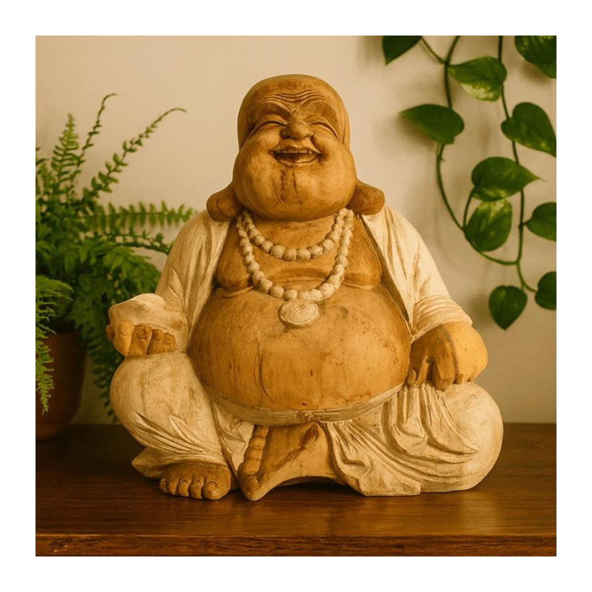 Buddha-Statue SHAMTAM aus Suar-Holz in Weiß und Braun, Höhe: 50 cm - Bild 1