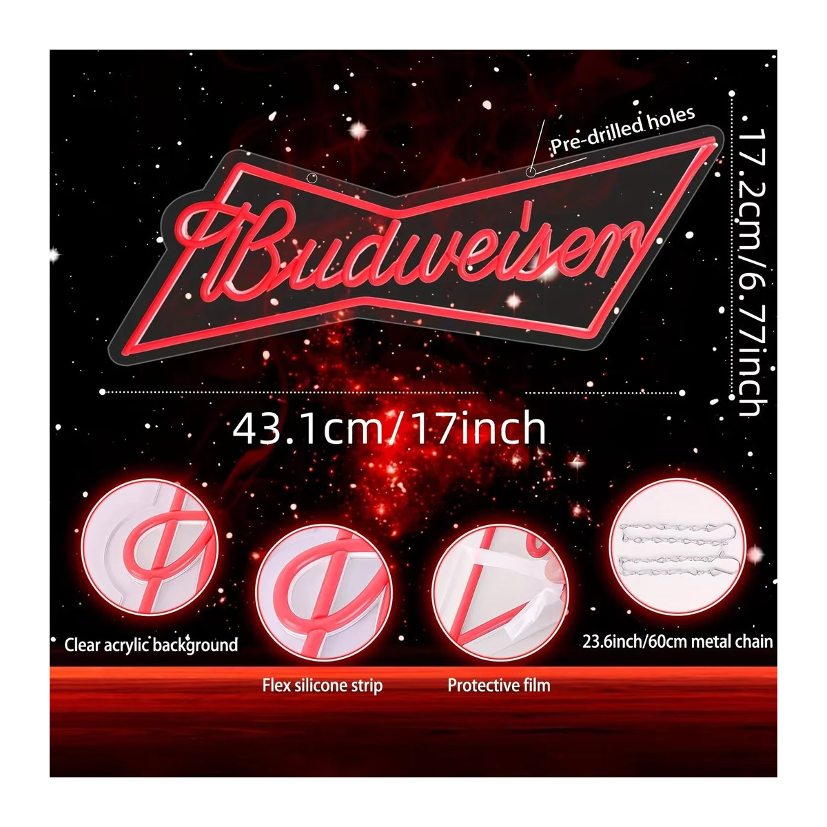 Budweiser LED Neon Schild in Rot aus Acryl für Retro Wanddekoration - Bild 3
