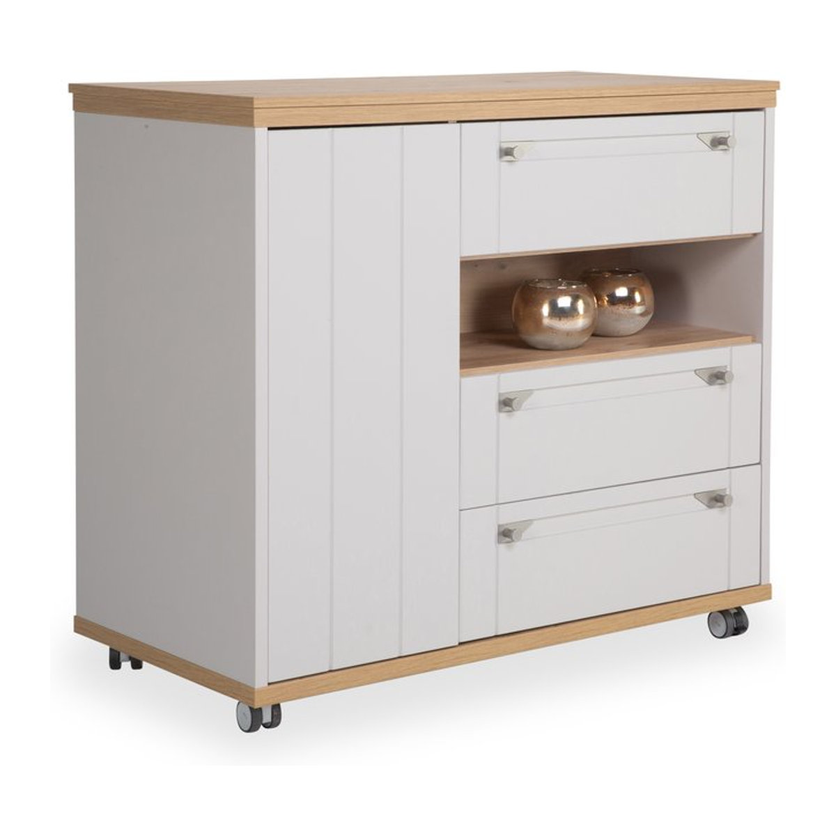 Buffetwagen HARPER in modernem Landhausstil mit Drehtüren aus Glas, Metall und Kunststoff, B/T/H: 108 x 56 x 95 cm - Bild 1
