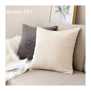 BUNNY FiFi Gestreifter Cord-Kissenbezug in Grau und Creme