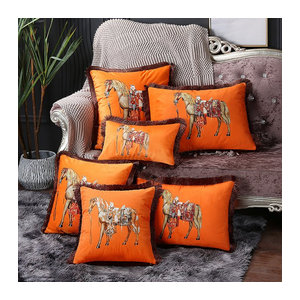 BUNNY FiFi Kissenbezug mit Pferdemuster in Orange, Senior Style Design für Sofa und Couch, Maße: 45 x 45 cm und 30 x 50 cm