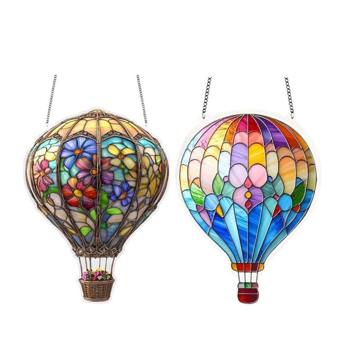Bunte 2D Heißluftballon Anhänger aus Acryl und Glas als dekorative Laternen-Dekoration mit floralem Design und Schnur in Mehrfarbig - Bild 1