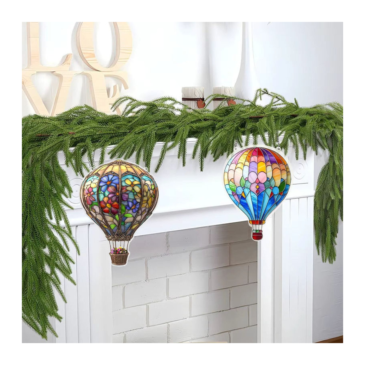 Bunte 2D Heißluftballon Anhänger aus Acryl und Glas als dekorative Laternen-Dekoration mit floralem Design und Schnur in Mehrfarbig - Bild 3