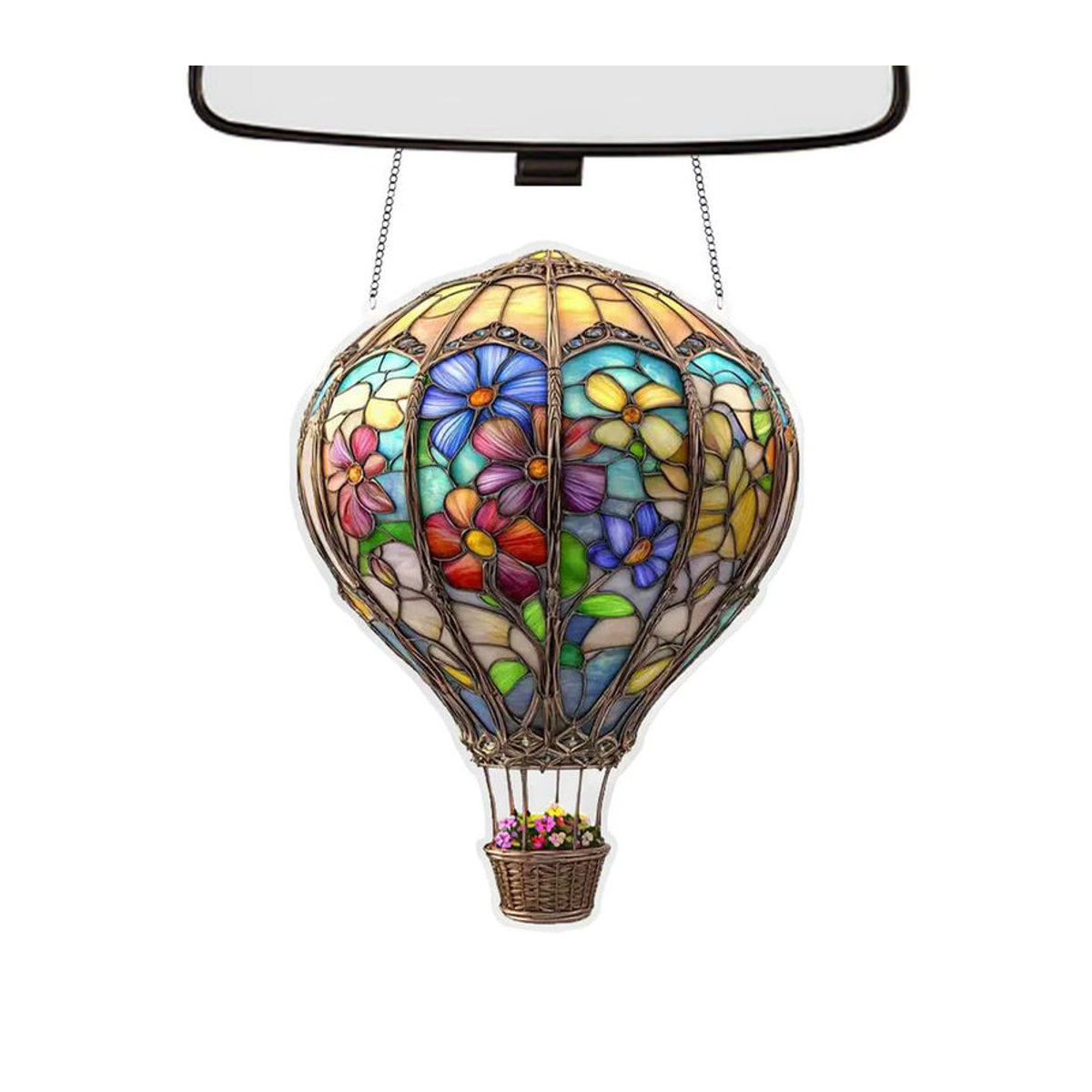 Bunte 2D Heißluftballon Anhänger aus Acryl und Glas als dekorative Laternen-Dekoration mit floralem Design und Schnur in Mehrfarbig - Bild 4