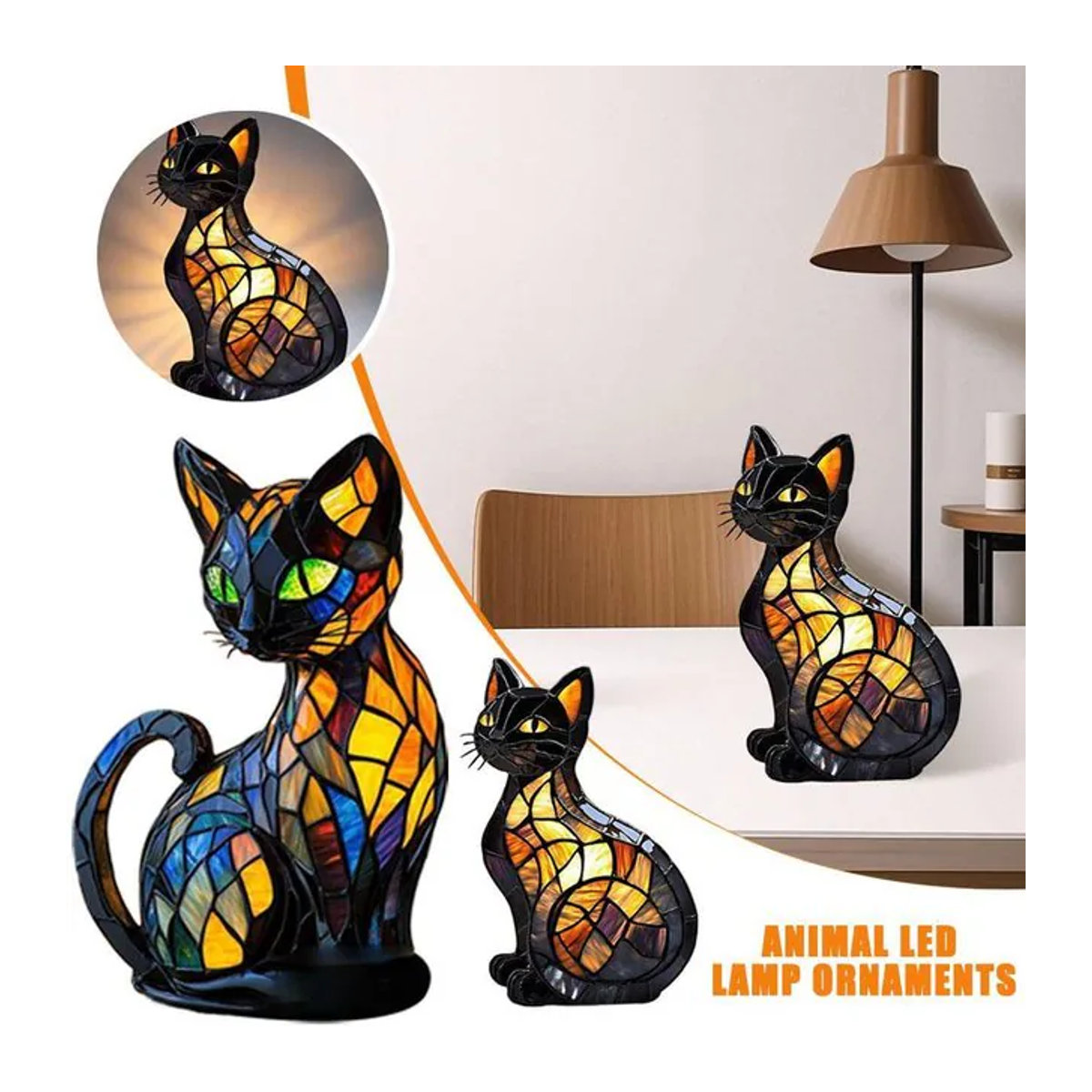 Bunte 3D Katze LED Nachtlicht aus Glas als dekoratives Ornament für Schlafzimmer und Kinderzimmer - Bild 1