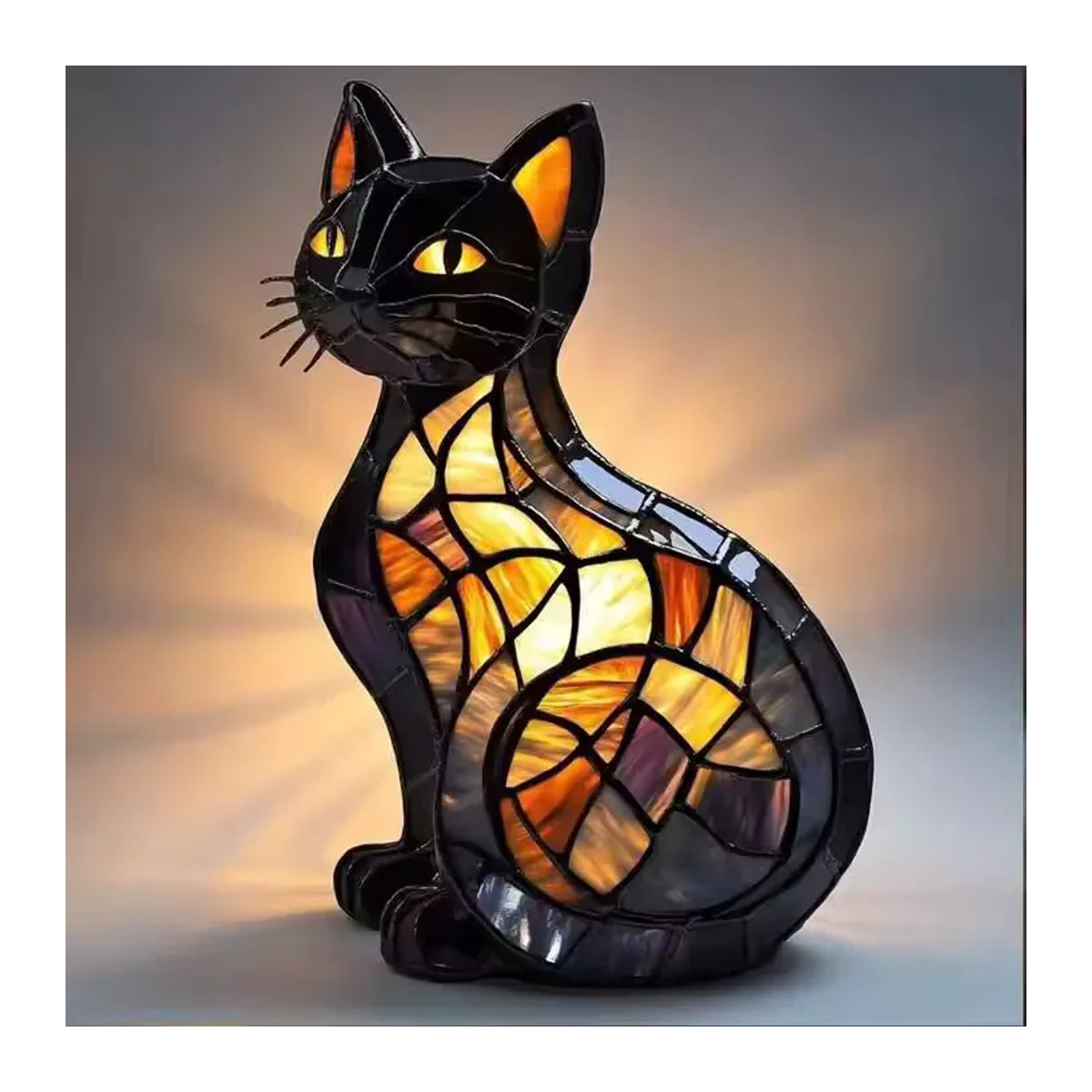 Bunte 3D Katze LED Nachtlicht aus Glas als dekoratives Ornament für Schlafzimmer und Kinderzimmer - Bild 2
