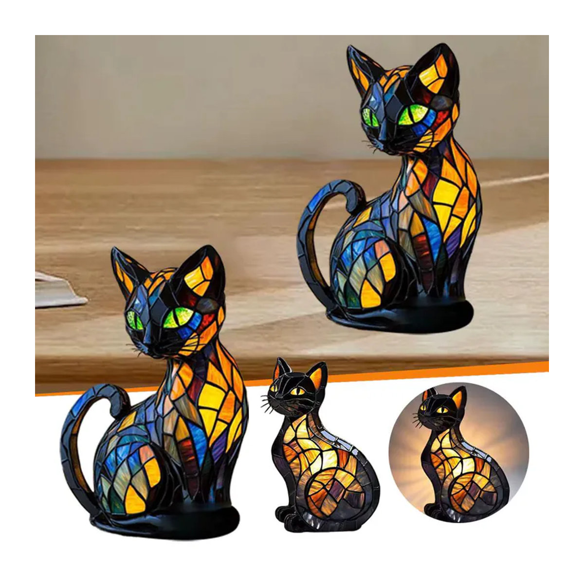 Bunte 3D Katze LED Nachtlicht aus Glas als dekoratives Ornament für Schlafzimmer und Kinderzimmer - Bild 3