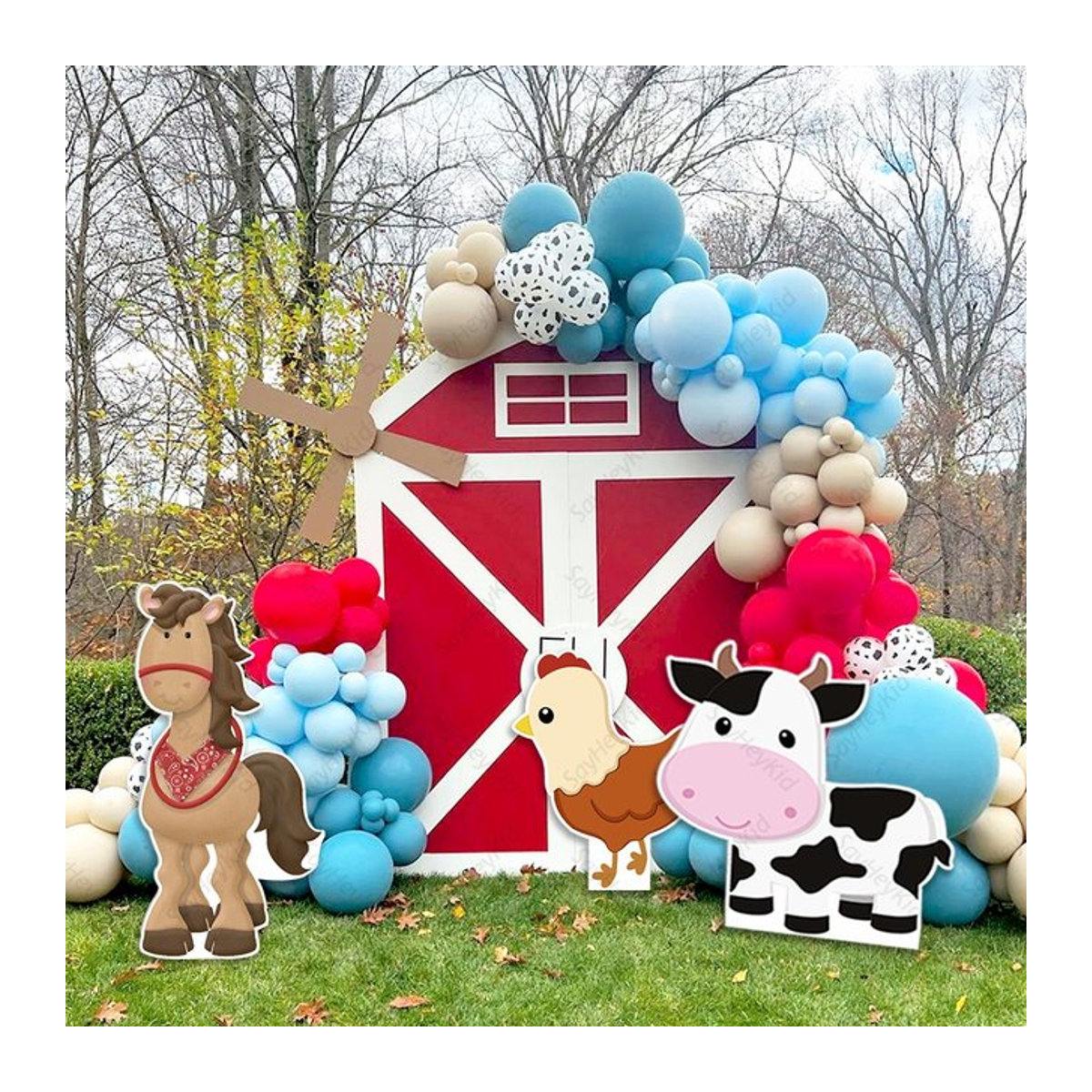 Bunte Bauernhof Tier Party-Deko aus Karton mit Kuh, Schaf und Schwein für Geburtstag oder Baby Shower im Landhaus-Stil - Bild 1