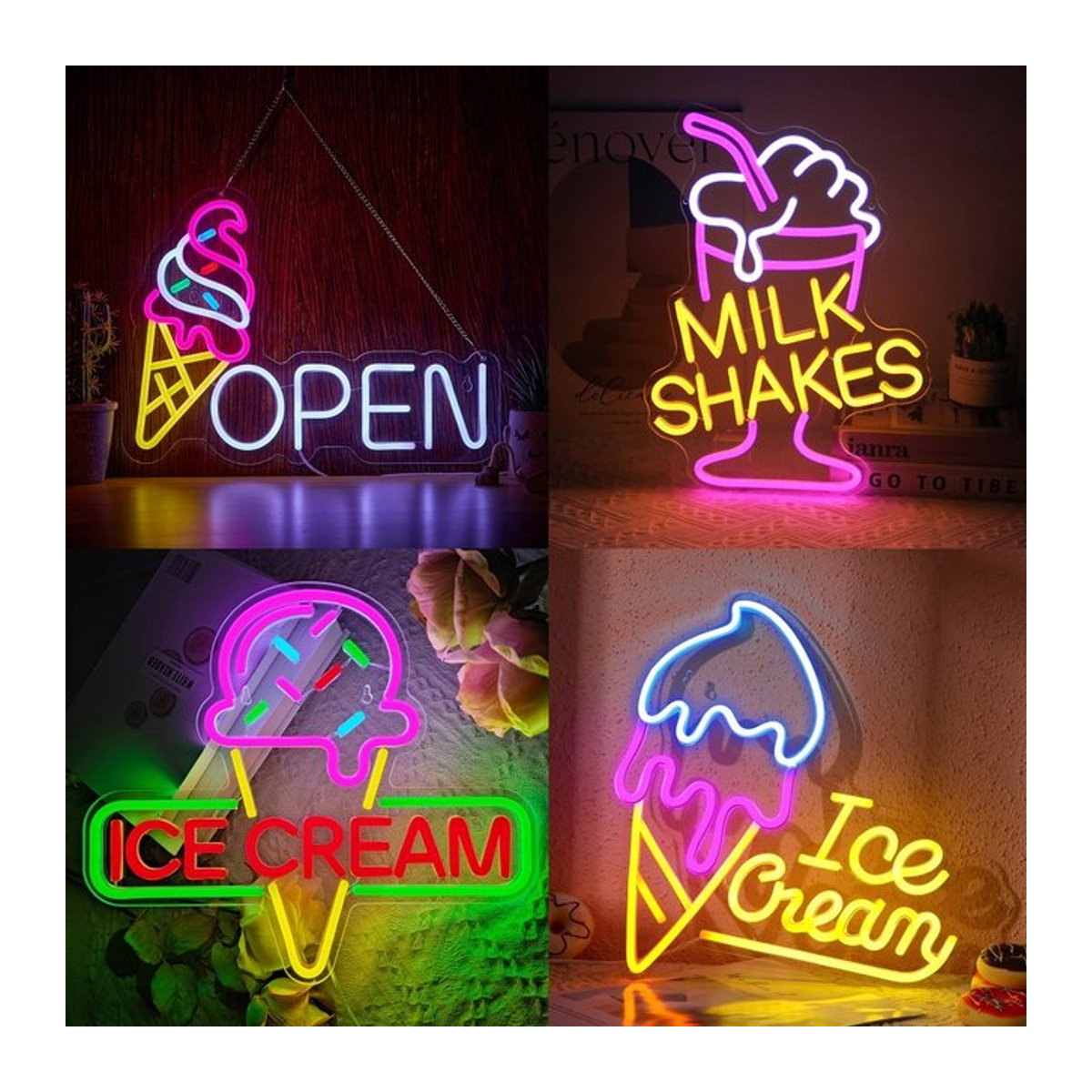 Bunte Eiscreme-Leuchtreklame im Retro-Design für Cafés, Dessert-Shops und Eiswagen - Bild 1