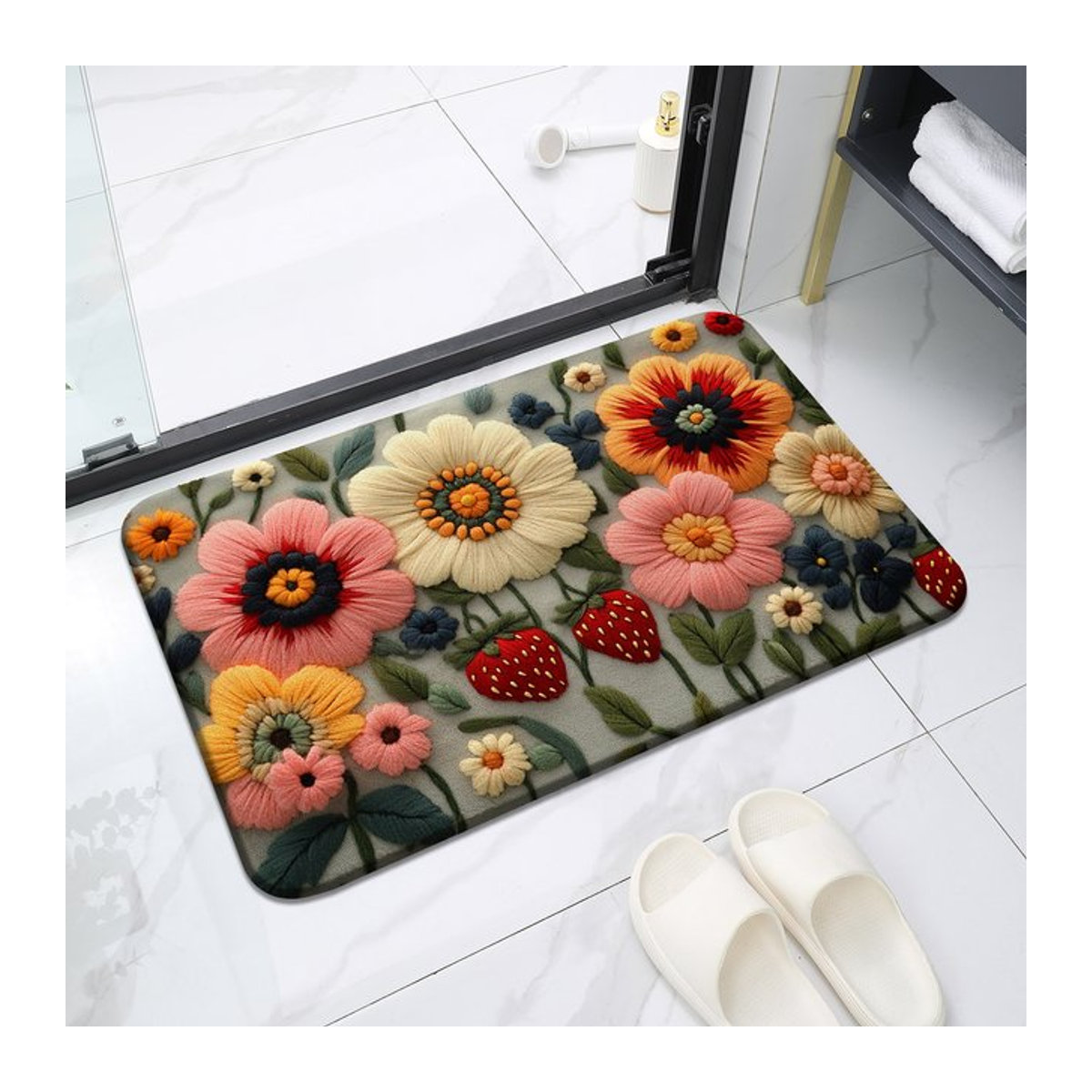 Bunte Frühlingsblumen Fußmatte aus Stroh von 吉吉猴 (居家布艺), rechteckig, B/B: 60 x 40 cm - Bild 1