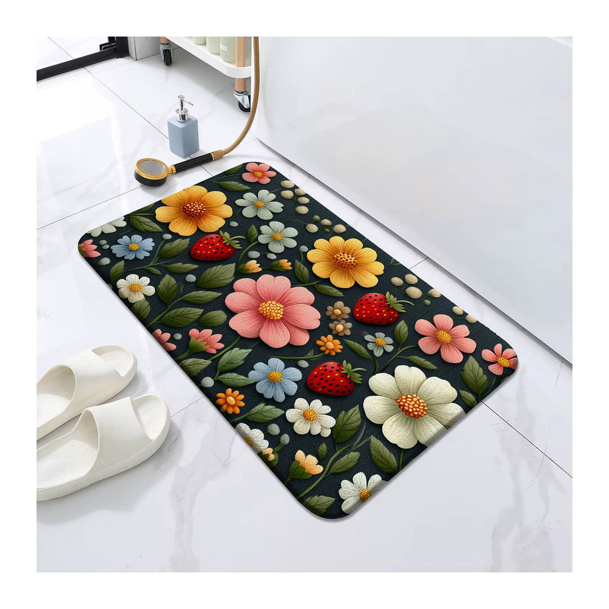Bunte Frühlingsblumen Fußmatte aus Stroh von 吉吉猴 (居家布艺), rechteckig, B/B: 60 x 40 cm - Bild 2