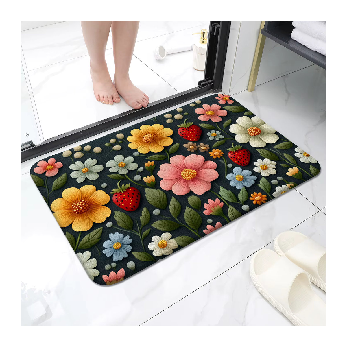 Bunte Frühlingsblumen Fußmatte aus Stroh von 吉吉猴 (居家布艺), rechteckig, B/B: 60 x 40 cm - Bild 5