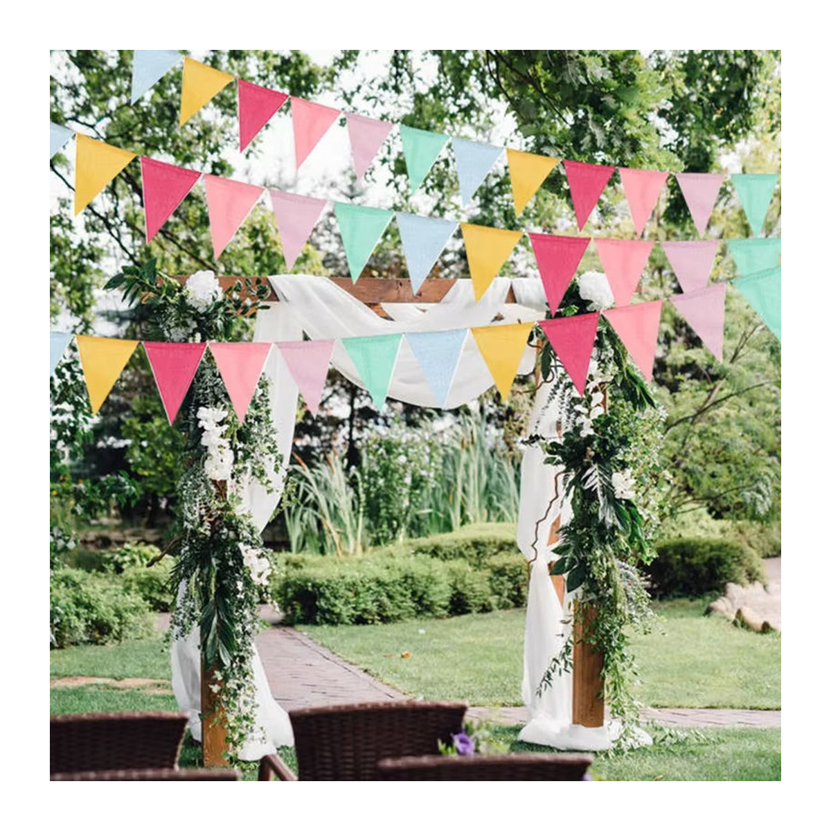 Bunte geometrische Wimpelkette aus Textil für Geburtstag, Hochzeit und Festivals, 8 m Länge, mehrfarbig - Bild 1