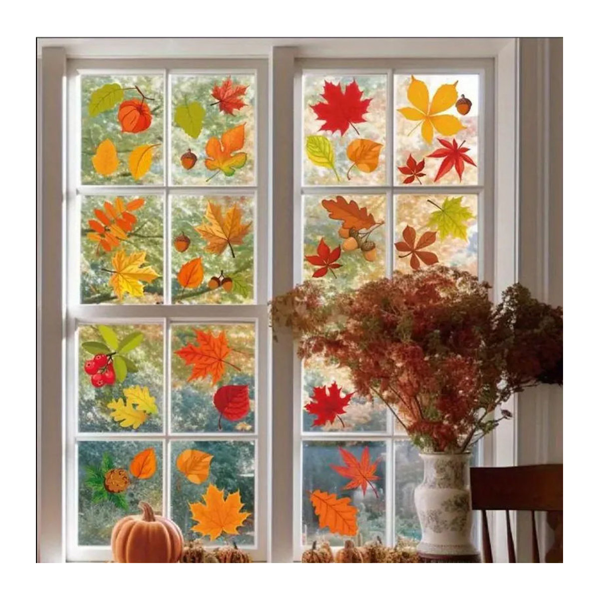 Bunte Herbst-Ahornblatt-Fensteraufkleber aus Kunststoff für Thanksgiving-Dekorationen, elektrostatisch haftend - Bild 2