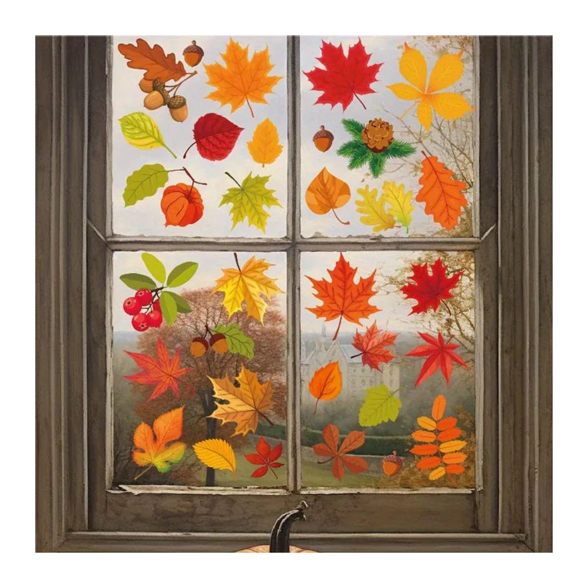 Bunte Herbst-Ahornblatt-Fensteraufkleber aus Kunststoff für Thanksgiving-Dekorationen, elektrostatisch haftend - Bild 3