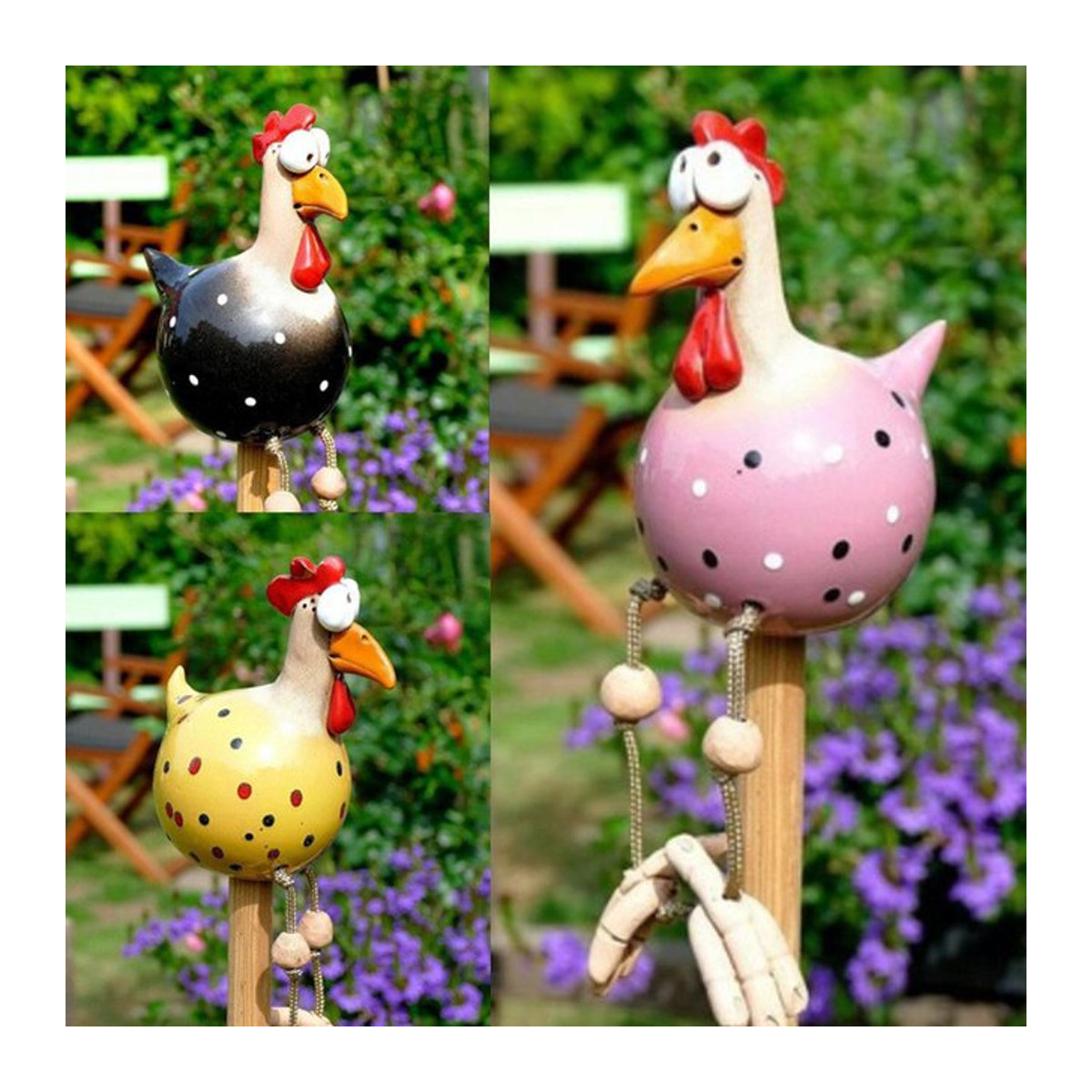 Bunte Hühner-Dekorationsfigur aus Kunstharz für Garten und Bauernhof im Landhausstil - Bild 1