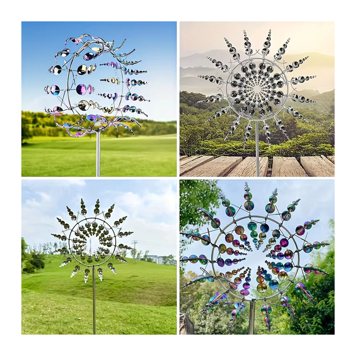 Bunte kinetische Windmühle aus Metall als hängende Gartendekoration und kreativer Rasenkunstspinner - Bild 4