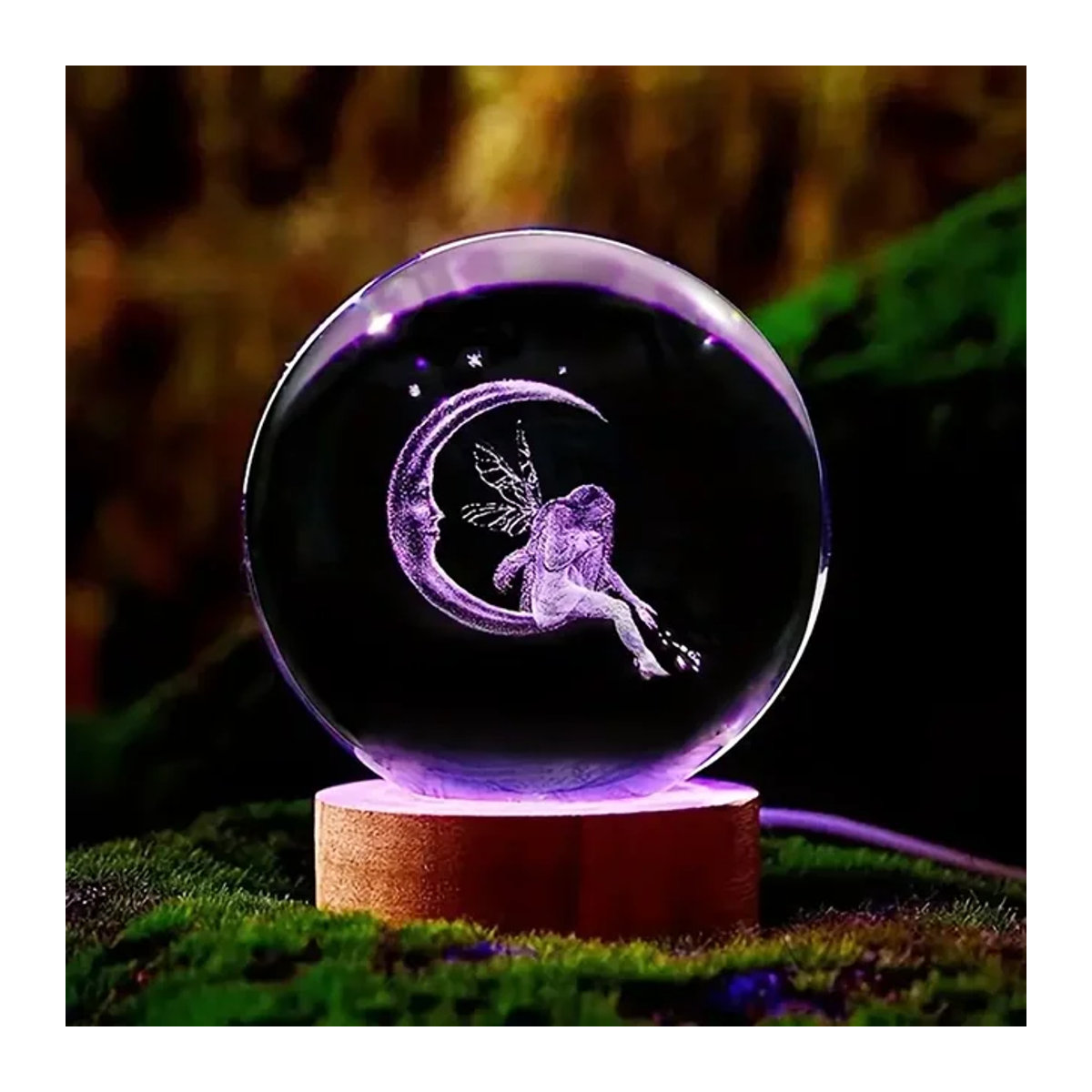 Bunte Kristallkugel Kugelleuchte aus Glas mit 3D-Mond- und Feen-Laser-Gravur - Bild 1