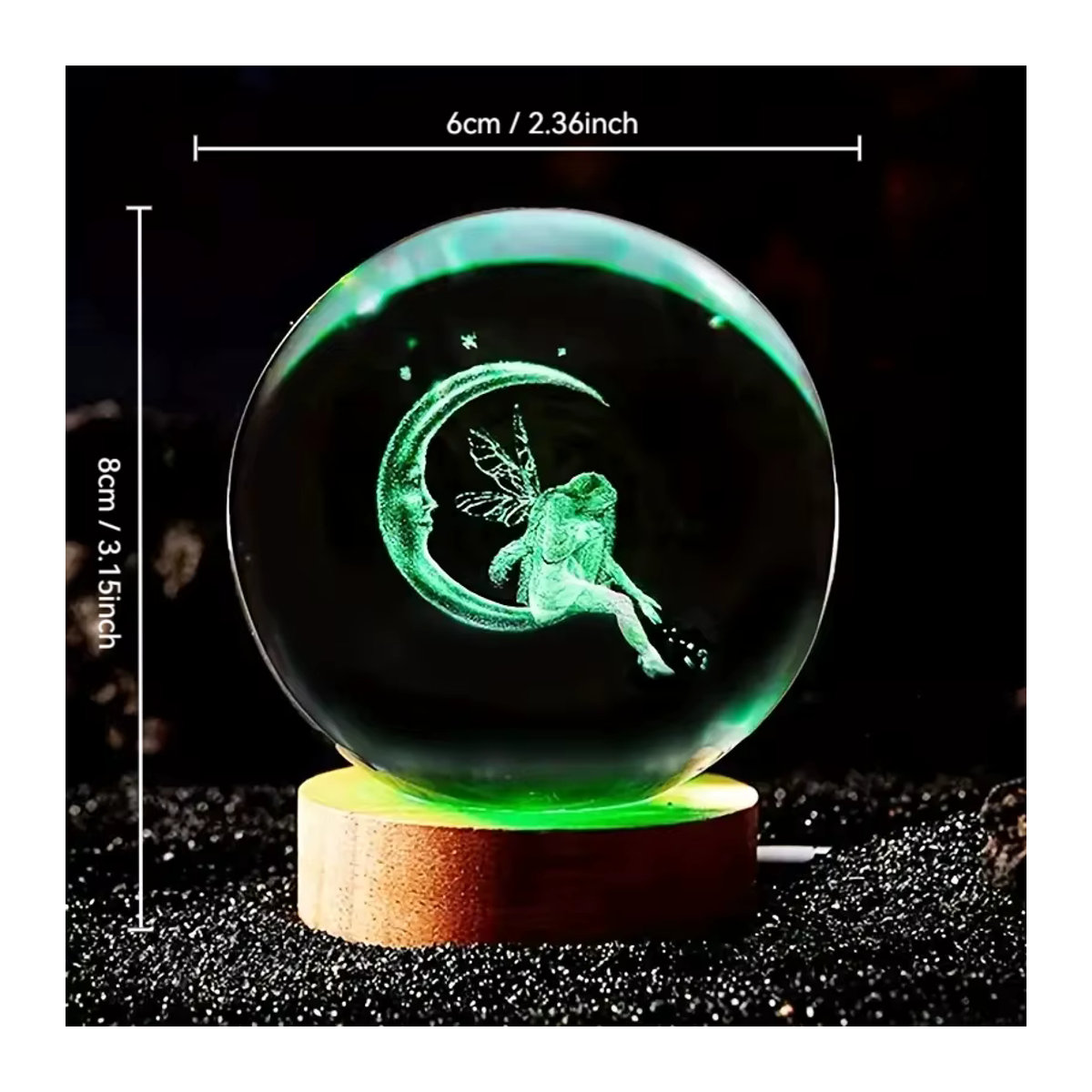 Bunte Kristallkugel Kugelleuchte aus Glas mit 3D-Mond- und Feen-Laser-Gravur - Bild 2