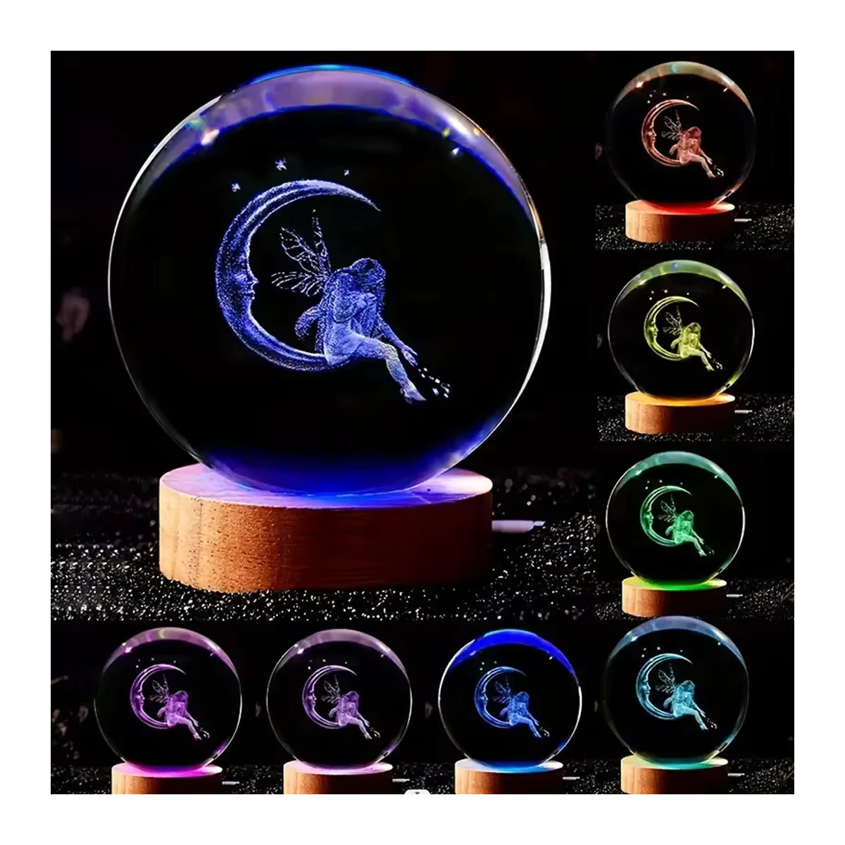 Bunte Kristallkugel Kugelleuchte aus Glas mit 3D-Mond- und Feen-Laser-Gravur - Bild 3