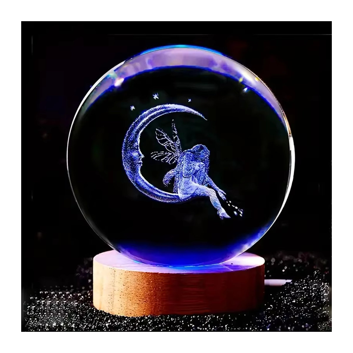 Bunte Kristallkugel Kugelleuchte aus Glas mit 3D-Mond- und Feen-Laser-Gravur - Bild 4