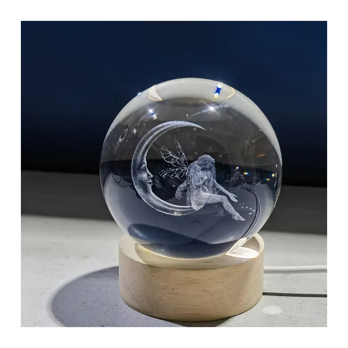 Bunte Kristallkugel Kugelleuchte aus Glas mit 3D-Mond- und Feen-Laser-Gravur - Bild 5