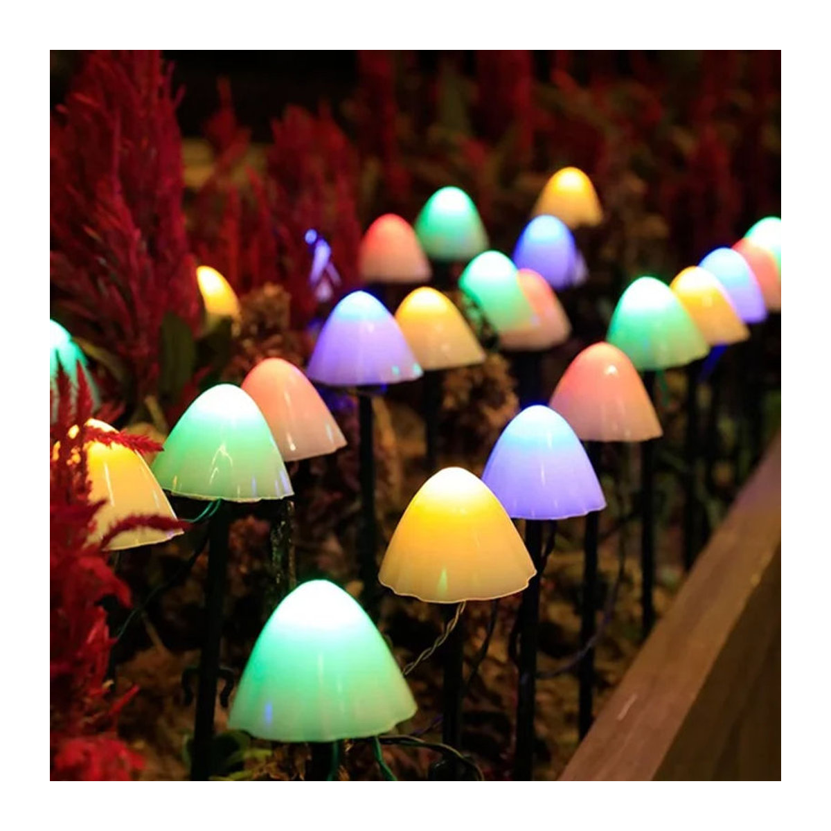 Bunte LED Solar Pilz Lichterkette mit 8 Modi für die Garten Dekoration und Außenbeleuchtung - Bild 1