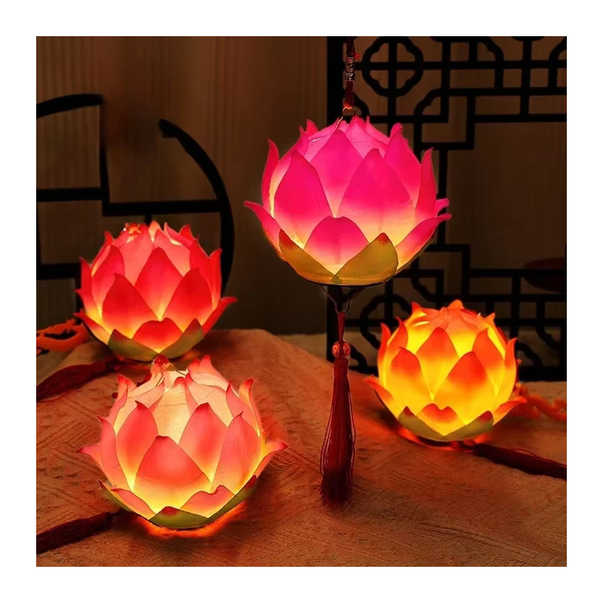 Bunte Lotus Laterne als handliche Leuchtdekoration für das Mid-Autumn Festival - Bild 3