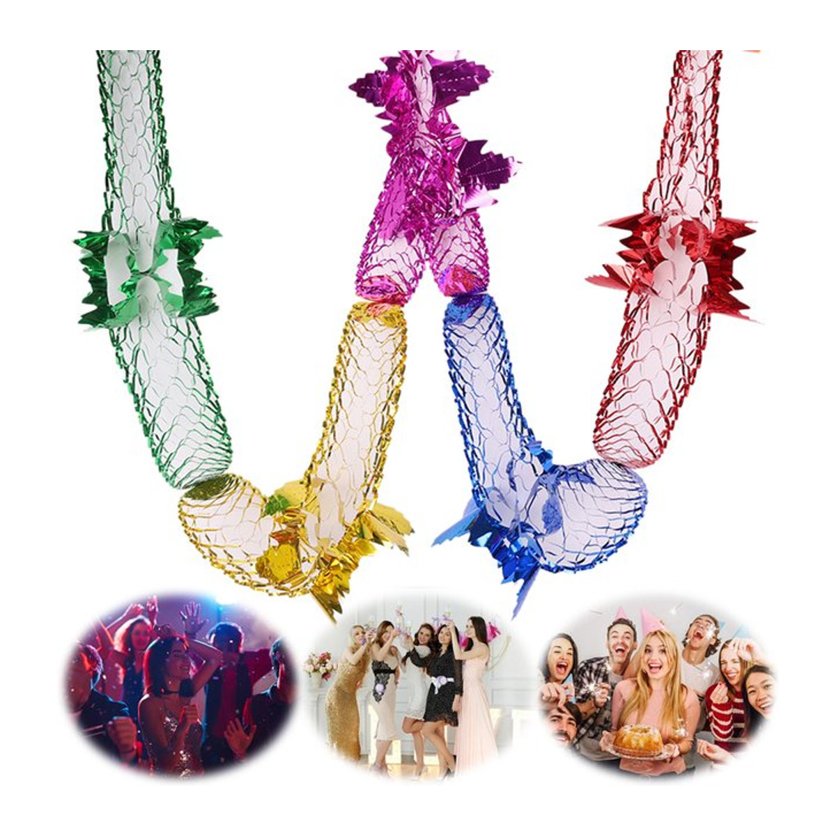 Bunte Metallic Folie Girlanden für Geburtstag und Hochzeit zur Dekoration von Fenstern und Decken - Bild 1