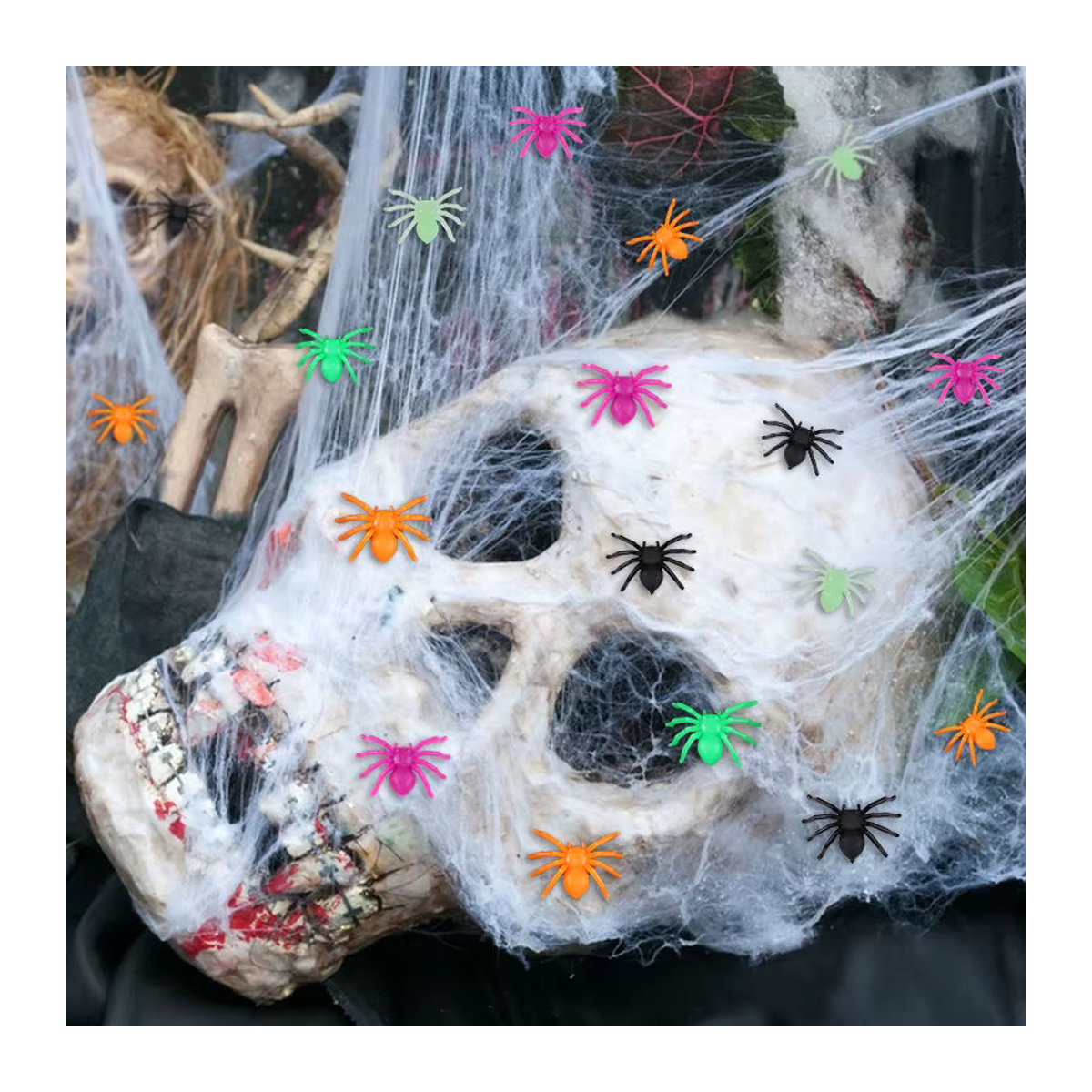 Bunte Mini-Spinnen aus Kunststoff für Halloween und Party-Dekoration, 50 Stück, Mehrfarbig - Bild 2