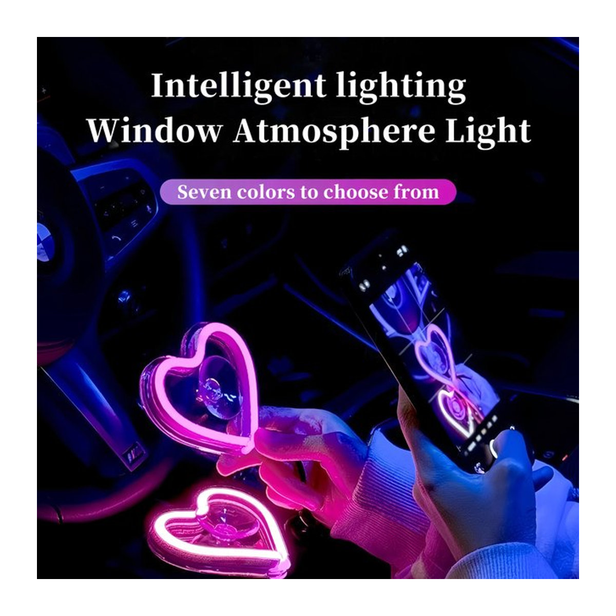 Bunte Neon-Fensterlichter in Herz- und Dreiecksform mit drahtloser Fernbedienung und Auto-Schnittstelle - Bild 1