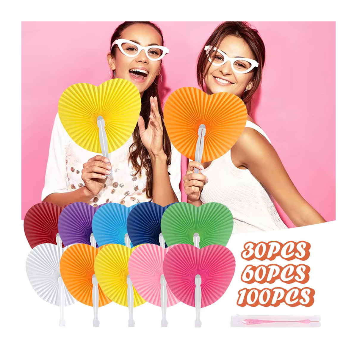 Bunte Papierfächer in Herzform für Geburtstag, Hochzeit und Valentinstag, Mehrfarbig - Bild 5