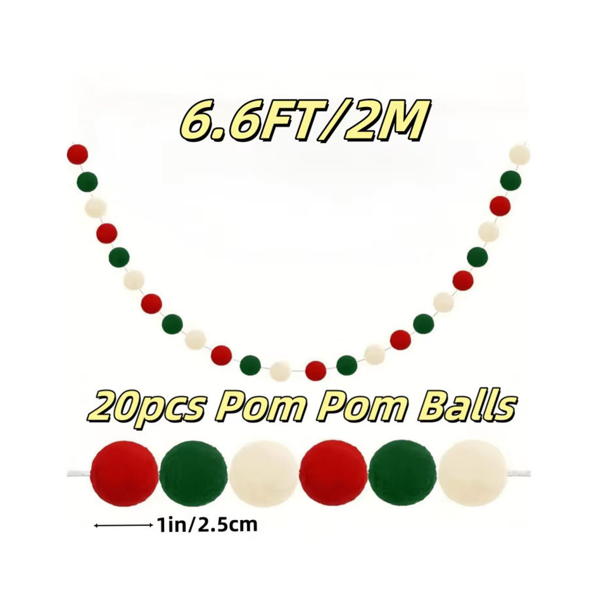 Bunte Pom Pom Girlande aus Filz für deine Weihnachtsdekoration, hängendes Ornament mit runden Kugeln in Mehrfarbig - Bild 1