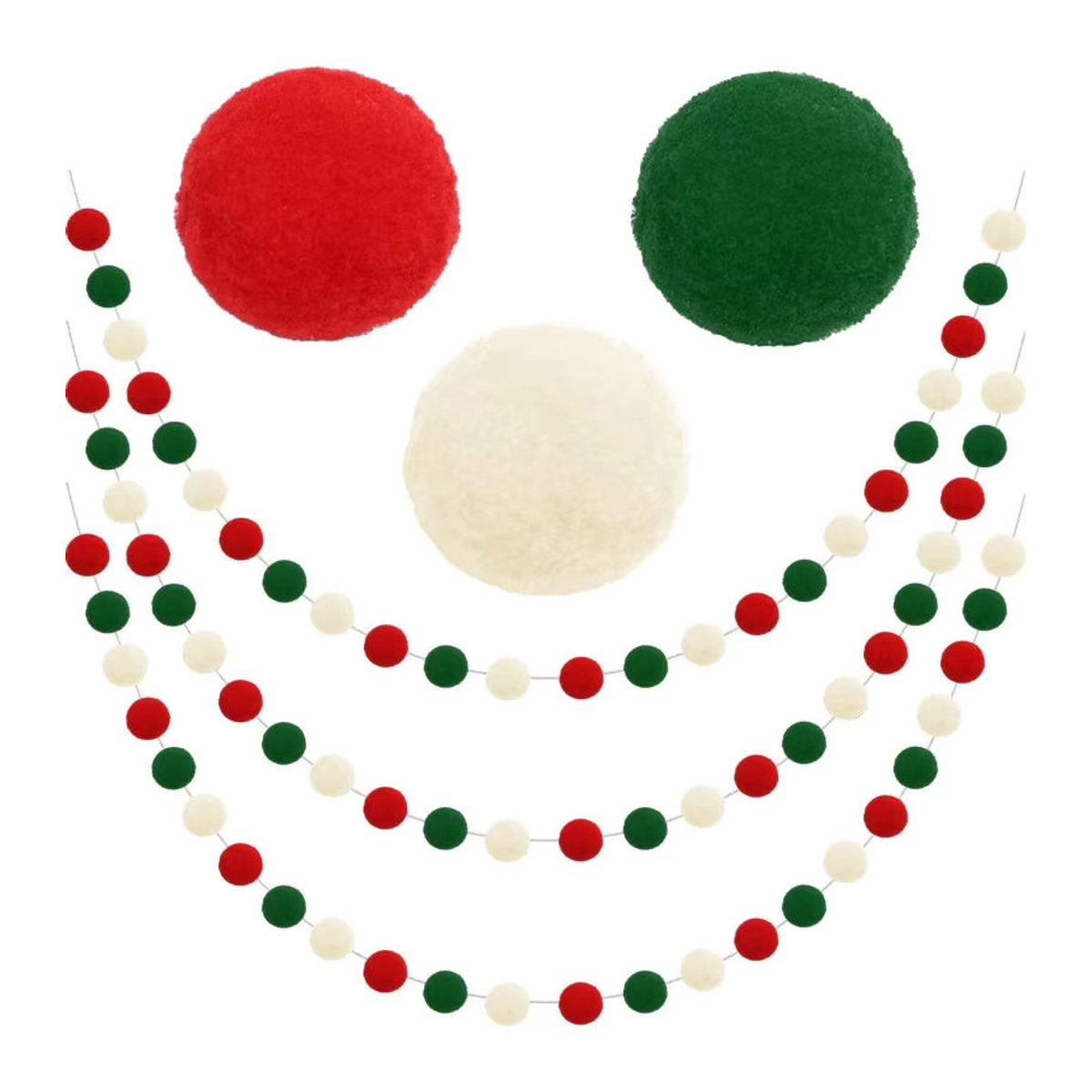Bunte Pom Pom Girlande aus Filz für deine Weihnachtsdekoration, hängendes Ornament mit runden Kugeln in Mehrfarbig - Bild 2