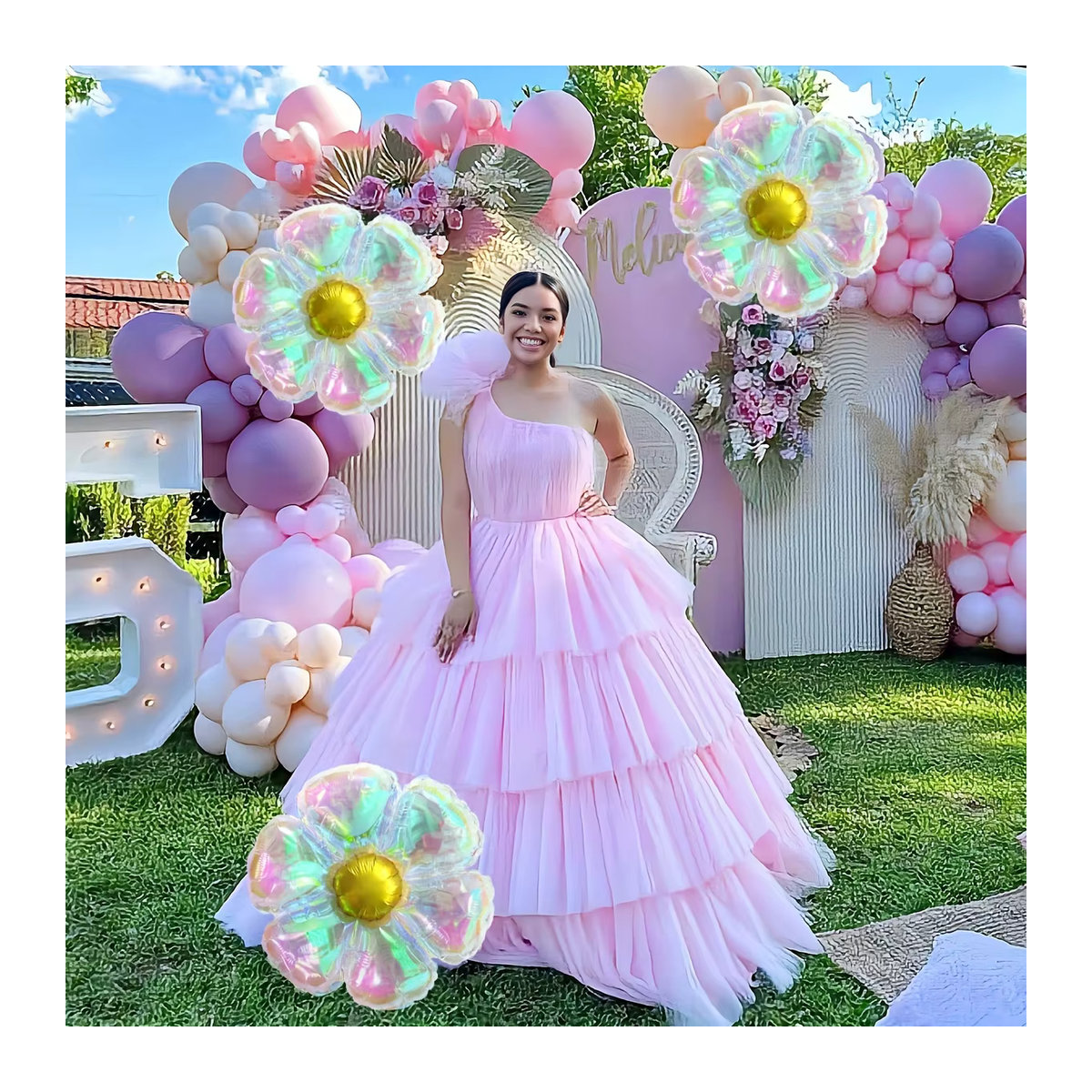 Bunte Regenbogen Gänseblümchen Luftballons aus Aluminiumfolie für Hochzeiten, Geburtstage und Partys, Mehrfarbig - Bild 5
