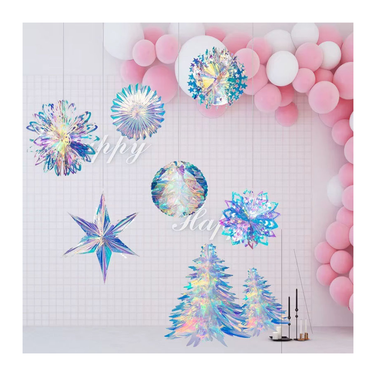 Bunte Schneeflocken-Wabenkugel aus Papier als hängendes Weihnachtsbaum-Ornament zur Dekoration - Bild 2