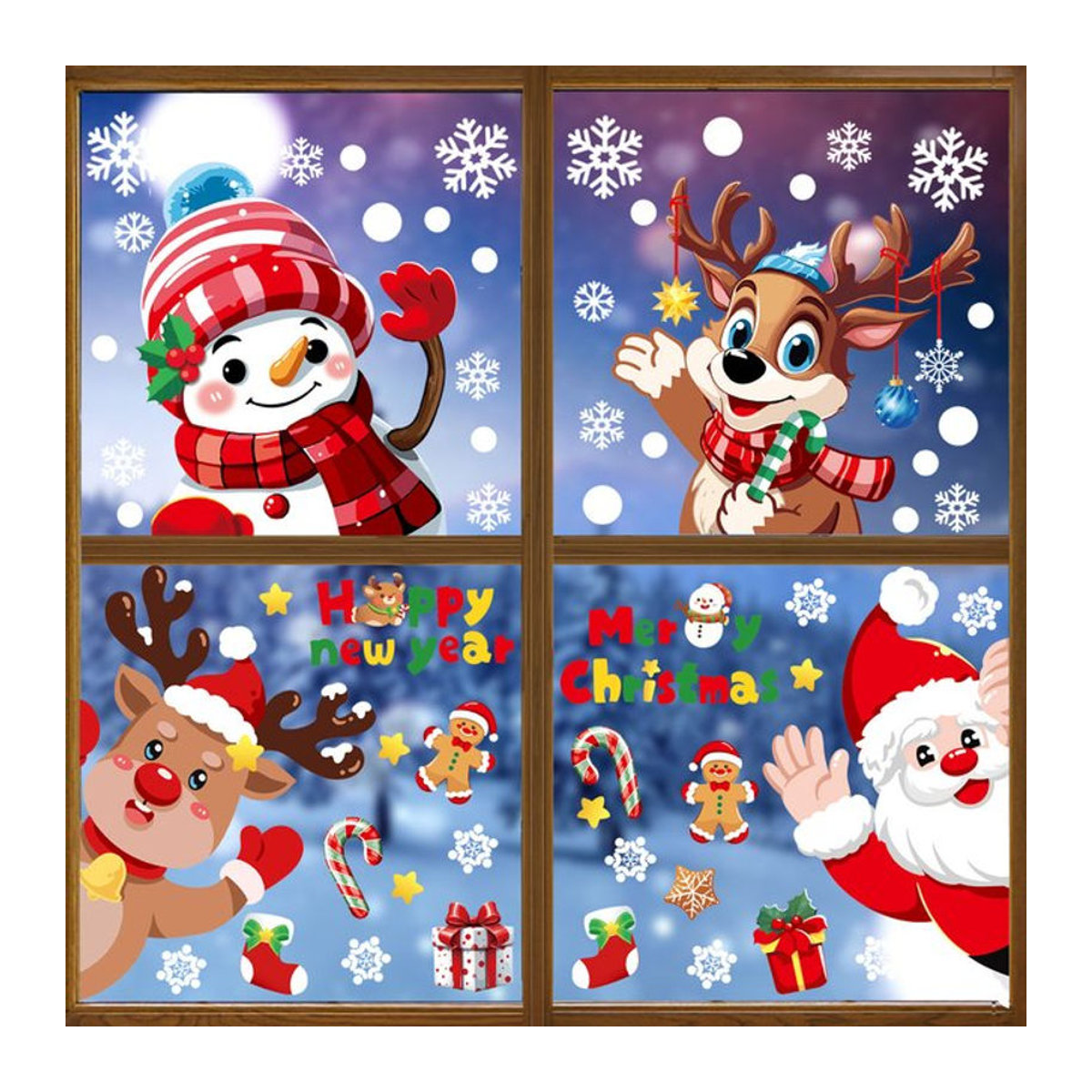Bunte Weihnachts Fensteraufkleber mit Santa Claus und Weihnachtsbaum für die festliche Dekoration von Glasflächen und Partys - Bild 1