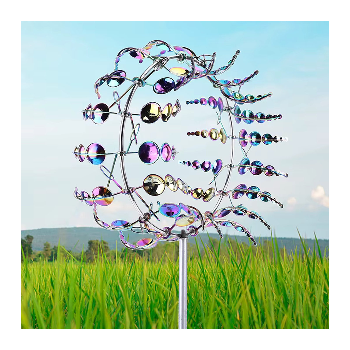 Bunte Windmühle aus Metall als dekorative Gartenfigur und Windfänger für deinen Hof oder Garten - Bild 3