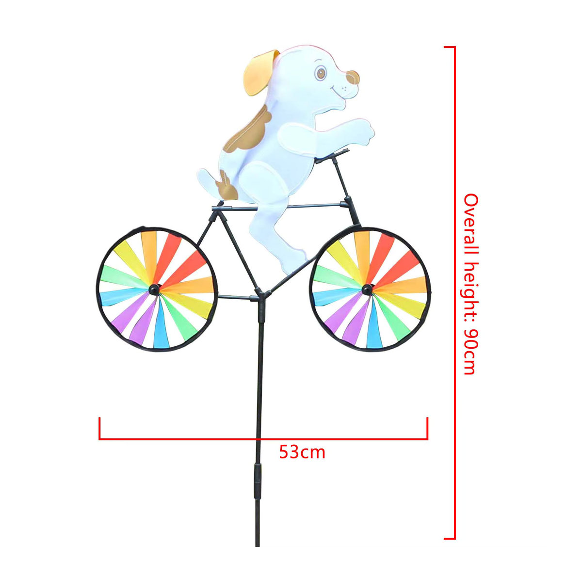 Bunte Windmühle mit 3D-Tier auf dem Fahrrad als Garten-Dekoration aus Metall in Grün und Mehrfarbig - Bild 2