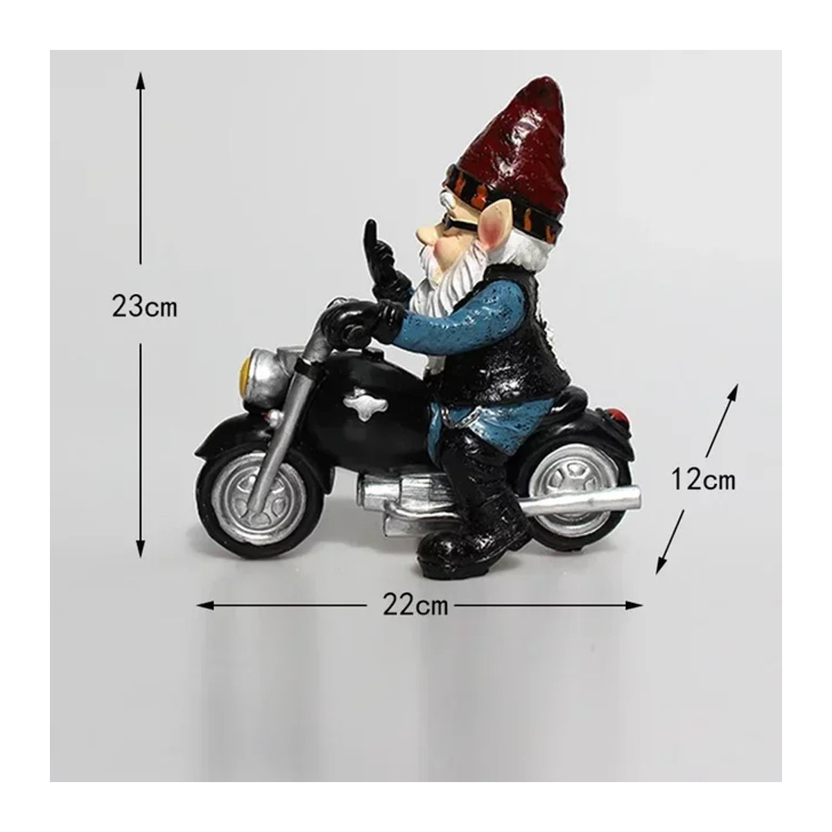 Bunter Gartenzwerg als Dekoration für dein Zuhause: Biker-Gnom auf Motorrad aus Kunstharz - Bild 1