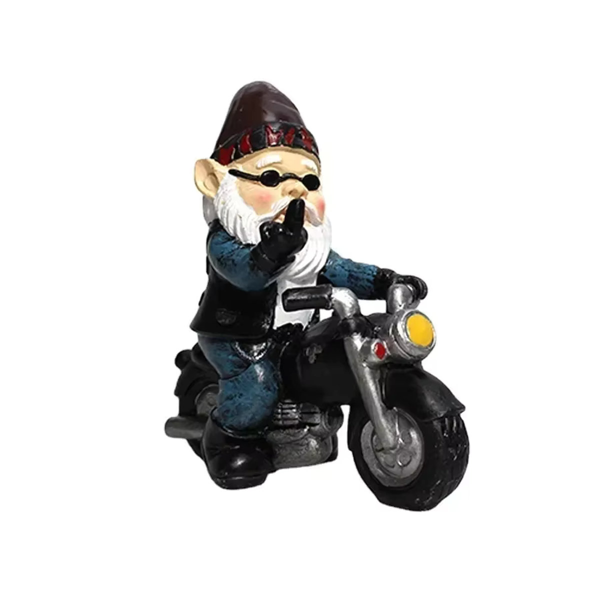 Bunter Gartenzwerg als Dekoration für dein Zuhause: Biker-Gnom auf Motorrad aus Kunstharz - Bild 2
