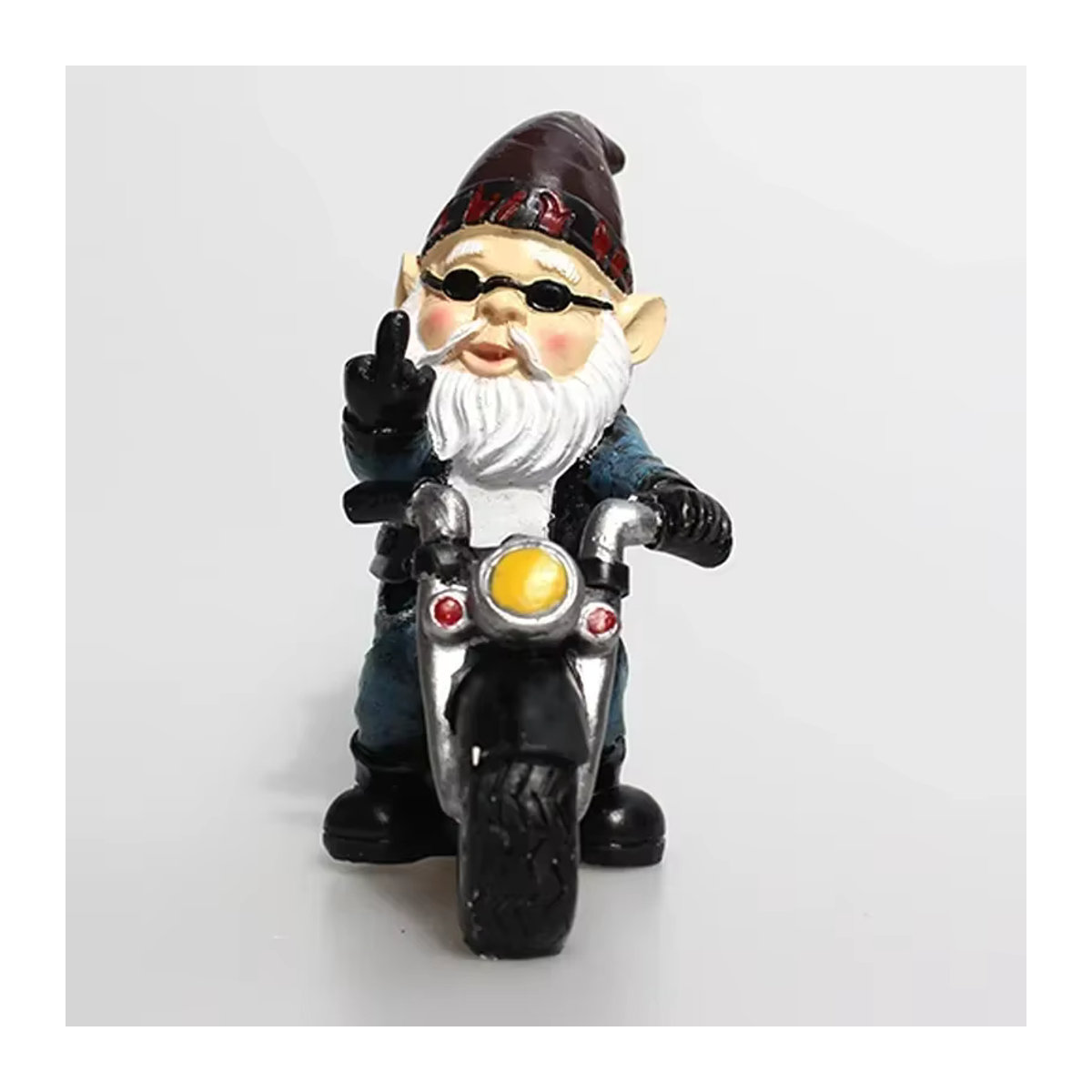 Bunter Gartenzwerg als Dekoration für dein Zuhause: Biker-Gnom auf Motorrad aus Kunstharz - Bild 3