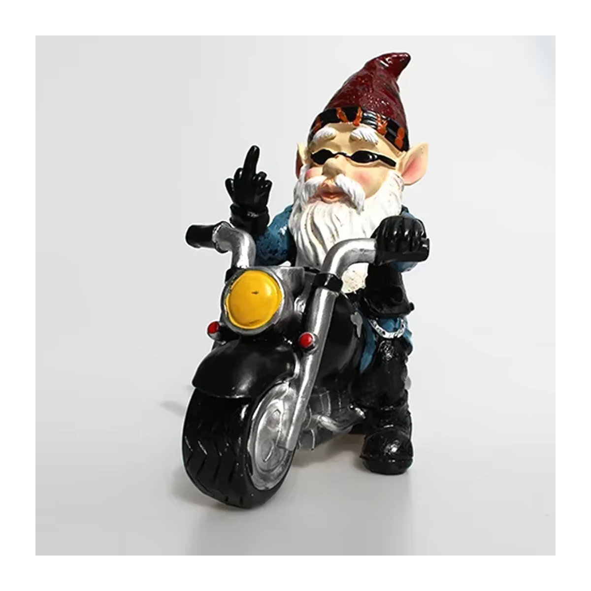 Bunter Gartenzwerg als Dekoration für dein Zuhause: Biker-Gnom auf Motorrad aus Kunstharz - Bild 6