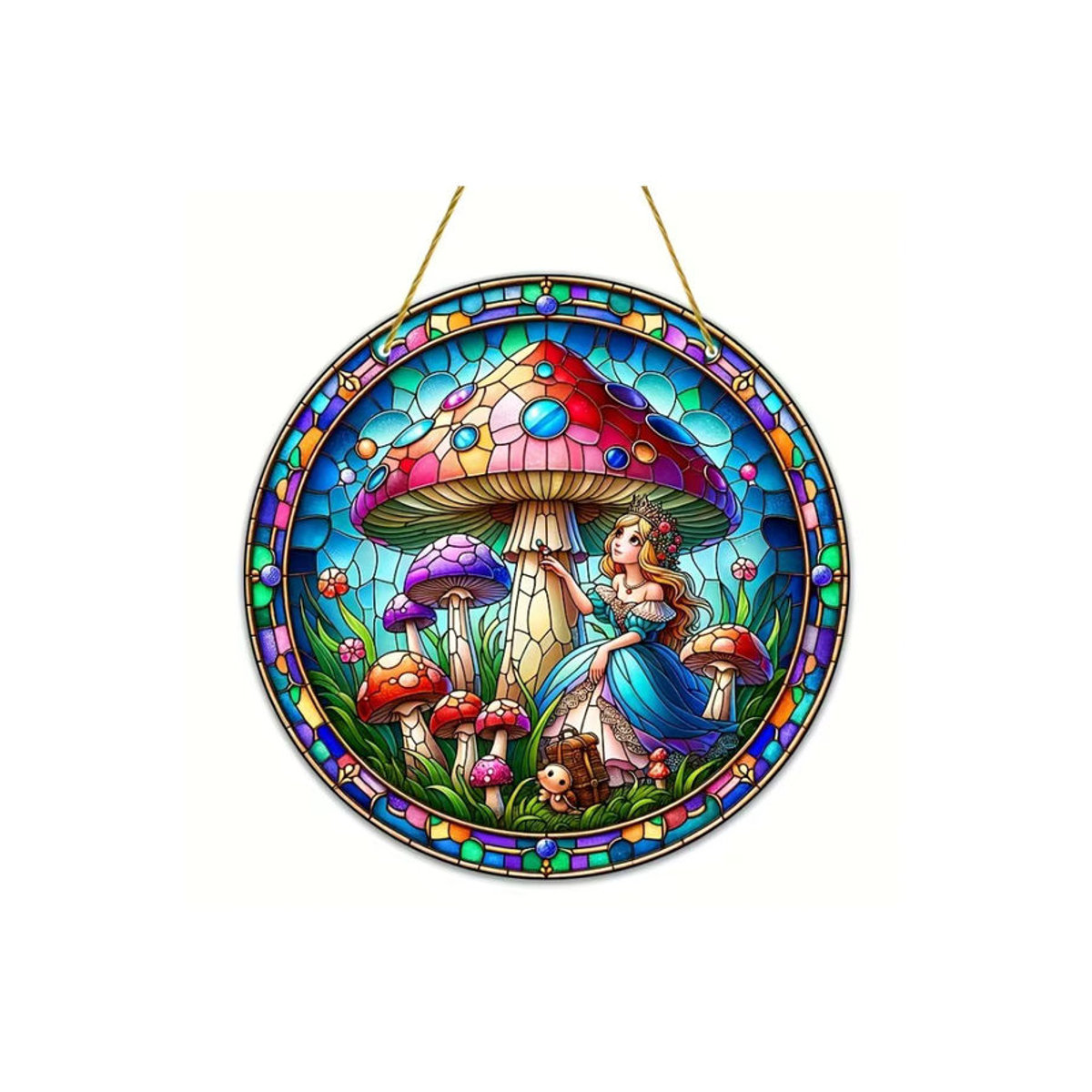 Bunter Glas-Suncatcher mit Prinzessin und Pilz als dekoratives Wandobjekt für Fenster und Wohnräume - Bild 4