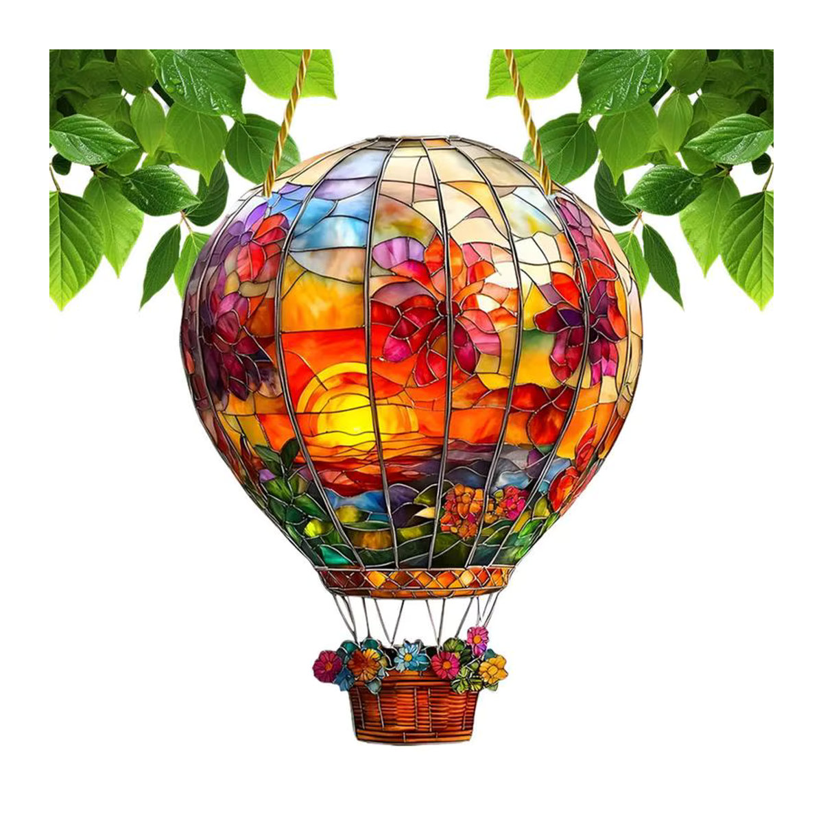 Bunter Heißluftballon Sonnenfänger aus Glas mit Blumen- und Herbstmotiven zum Aufhängen für Garten und Innenbereich, Mehrfarbig - Bild 3