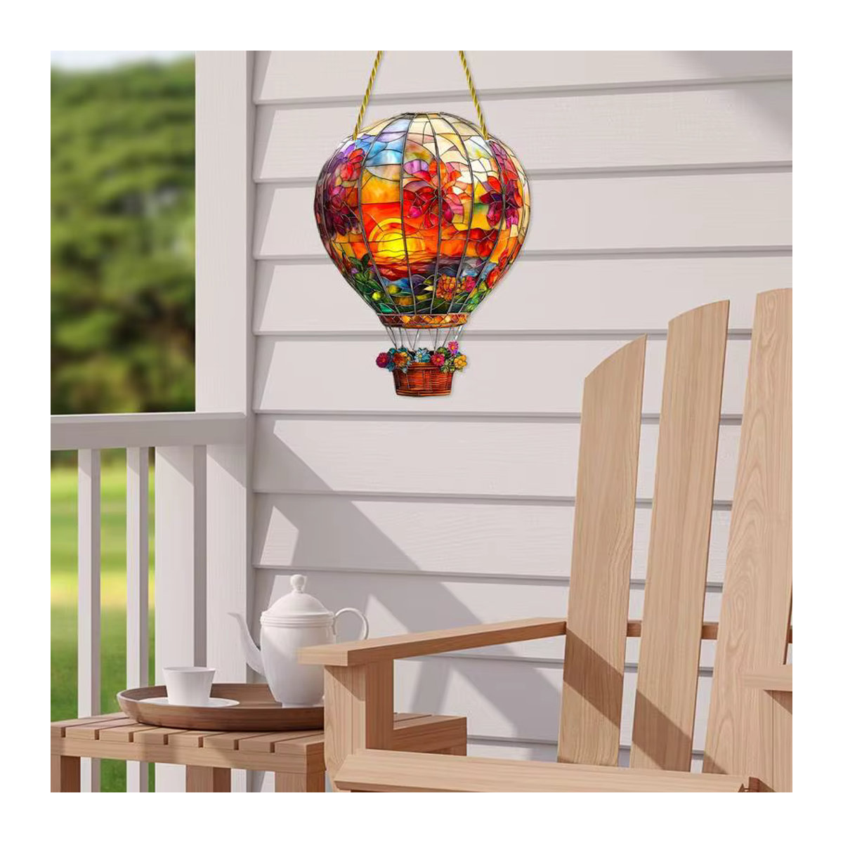 Bunter Heißluftballon Sonnenfänger aus Glas mit Blumen- und Herbstmotiven zum Aufhängen für Garten und Innenbereich, Mehrfarbig - Bild 5