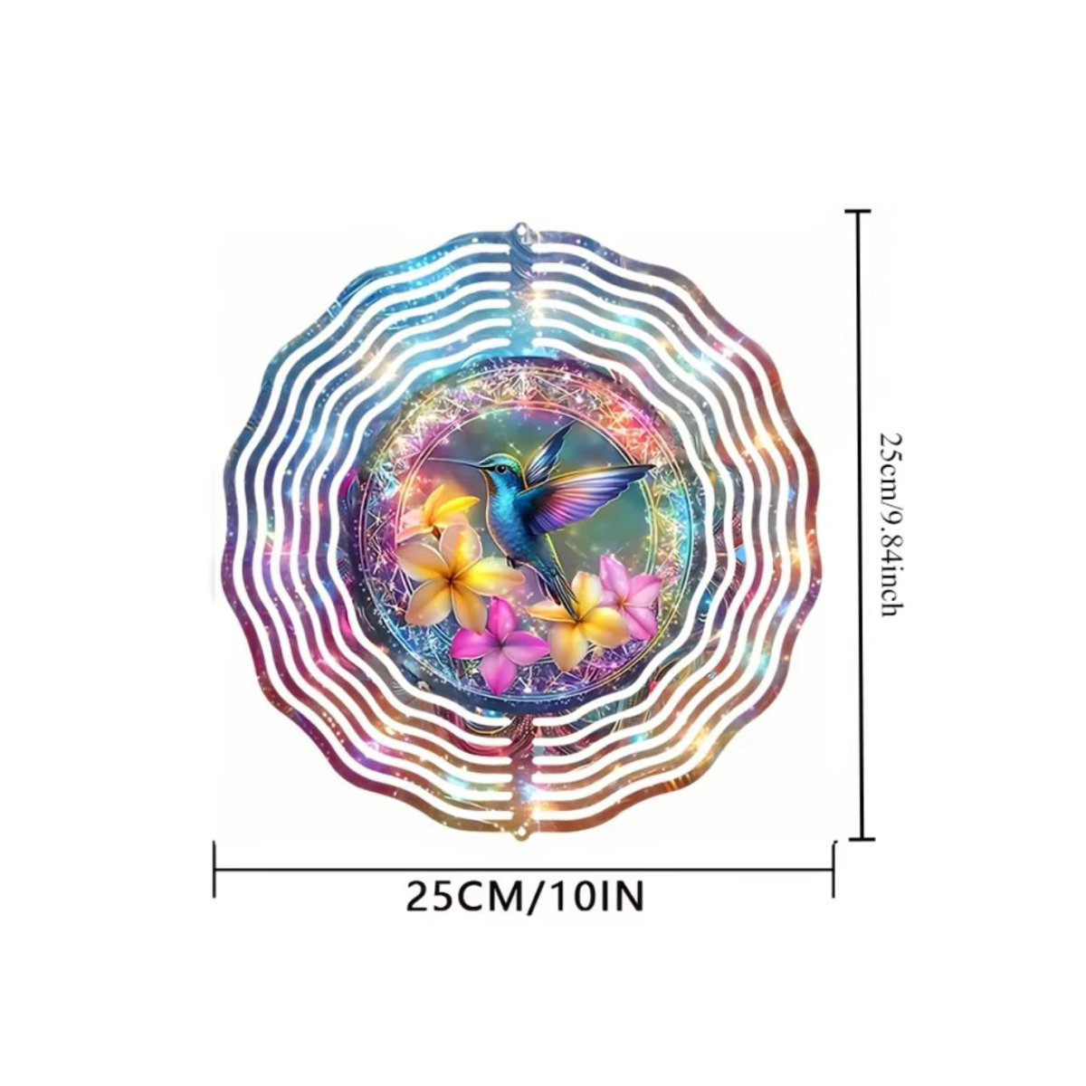 Bunter Kolibri-Windspinner aus Metall als 3D-Kinetikskulptur mit 360 Grad drehbarem Haken im Blumen- und Vogeldesign für den Außenbereich - Bild 2